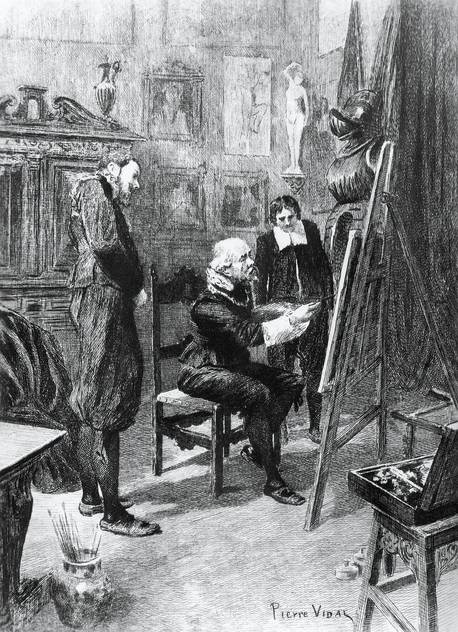 Illustration av Pierre Vidal (1849-1929) för Okänt mästerverk, novell av Honore de Balzac (1799-1850) från samlingen i flera volymer med titeln Human Comedy, publicerad 1901, Paris av Honore de Balzac