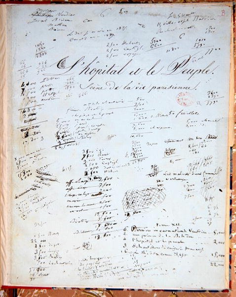 Titelsidan för "Sjukhuset och folket" (penna och bläck på papper) av Honore de Balzac