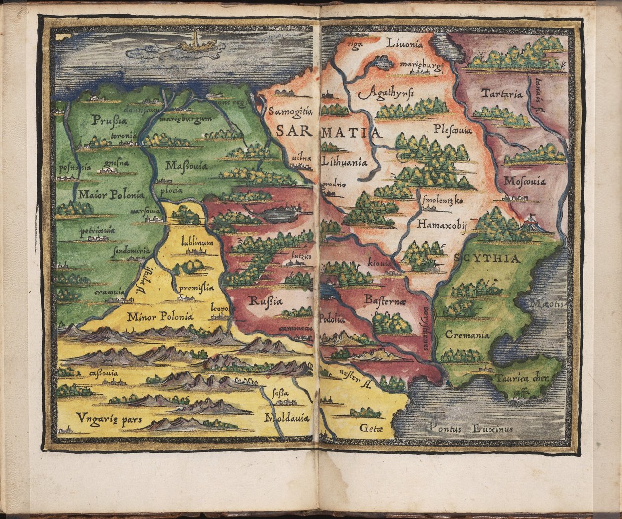 Karta över Sarmatien Från: Rudimenta Cosmographica, 1542 av Honterus