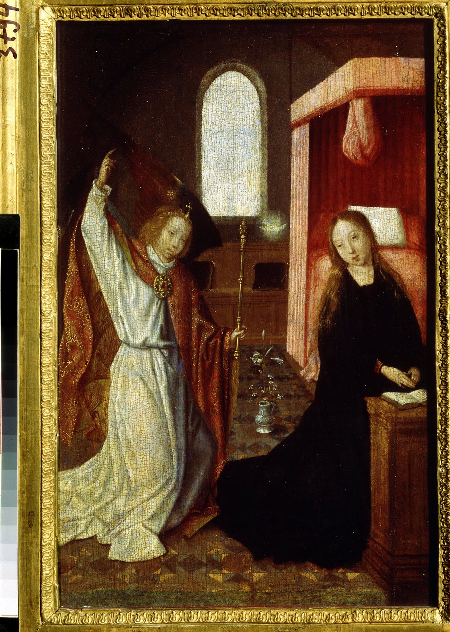 ""Bebådelsen"" Målning av mästaren i Hoogstraeten (aktiv mellan 1490 och 1530) Början av 1500-talet Pushkin Museum, Moskva av Hoogstraeten Master