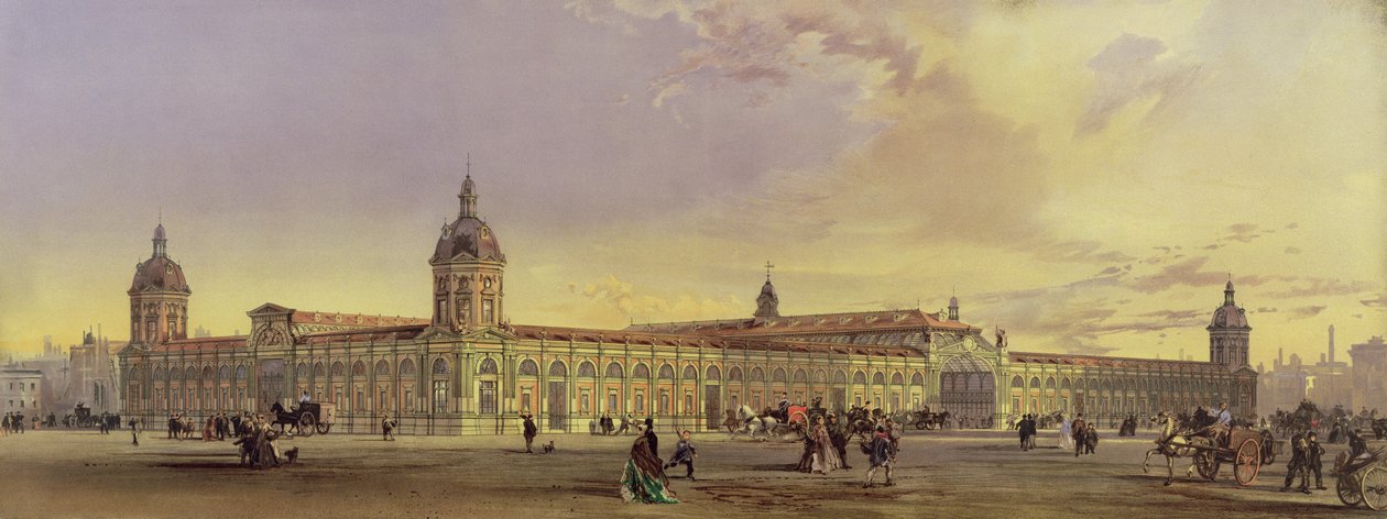 Metropolitan Meat and Poultry Market, Smithfield, London, 1868, efter en målning av arkitekten (kromolit) av Horace Jones