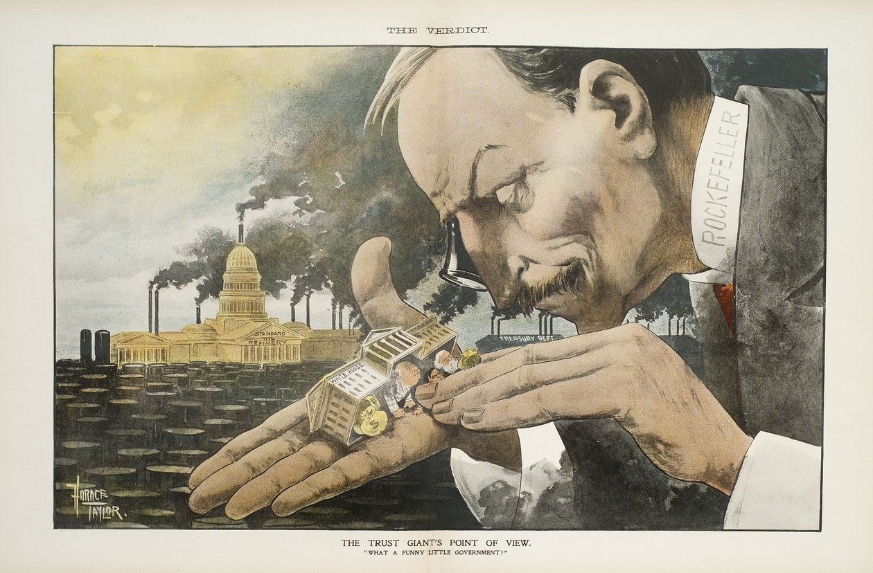 Förtroendejättens synvinkel: Vilken lustig liten regering, illustration från "The Verdict", 22 januari 1900. av Horace Taylor
