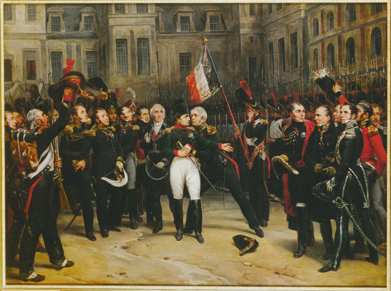 Napoleon tar farväl av det kejserliga gardet i Fontainebleau... av Horace (after) Vernet