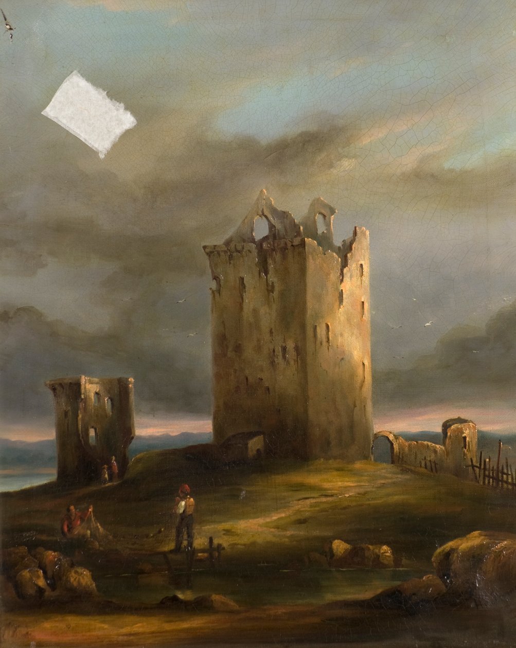 Ruinerna av Broughty Castle på Tay Looking East, ca 1846 (olja på duk) av Horace G. Fenwick