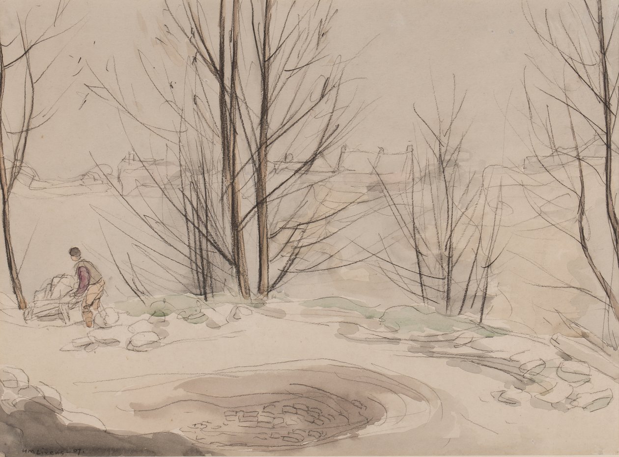 Carshalton Quarry, 1907 (krita och wc på papper) av Horace Mann Livens