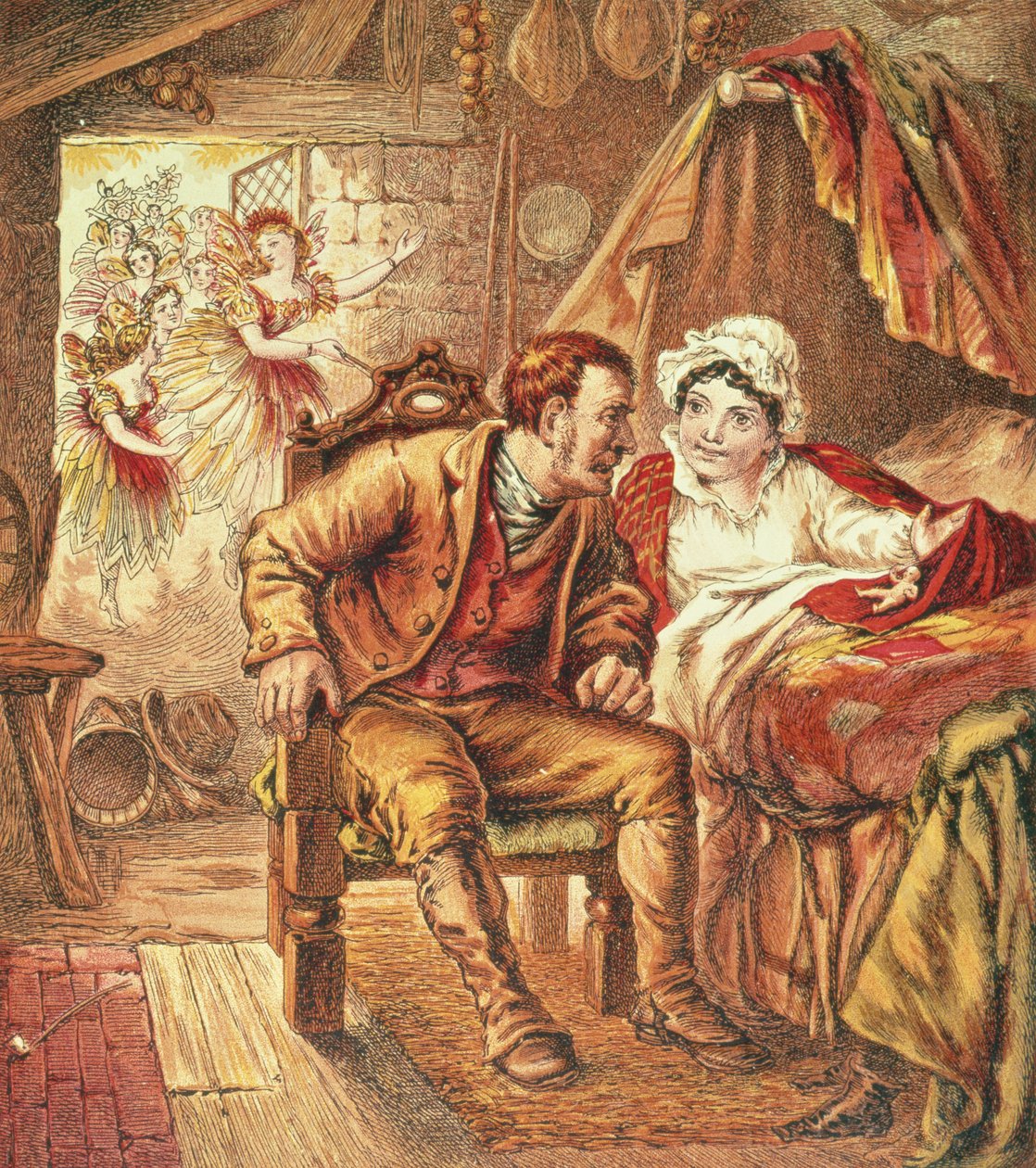 Tom Thumbs födelse, illustration från Our Nurses Picture Book, graverad av Kronheim & Co., 1869 av Horace Petherick