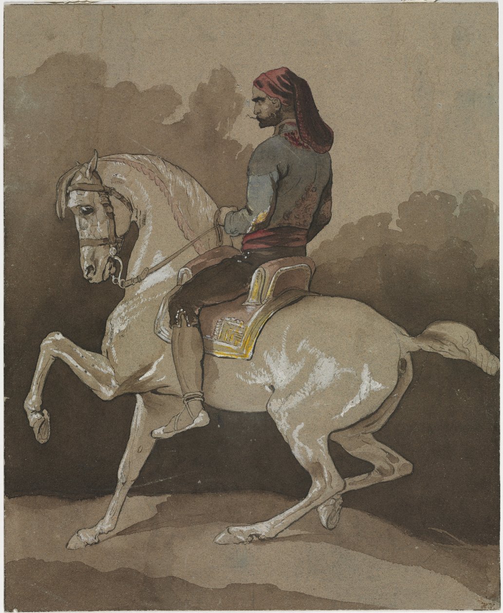 Arab till häst, ca 1800 (penna, bläck, akvarell  gouache) av Horace Vernet