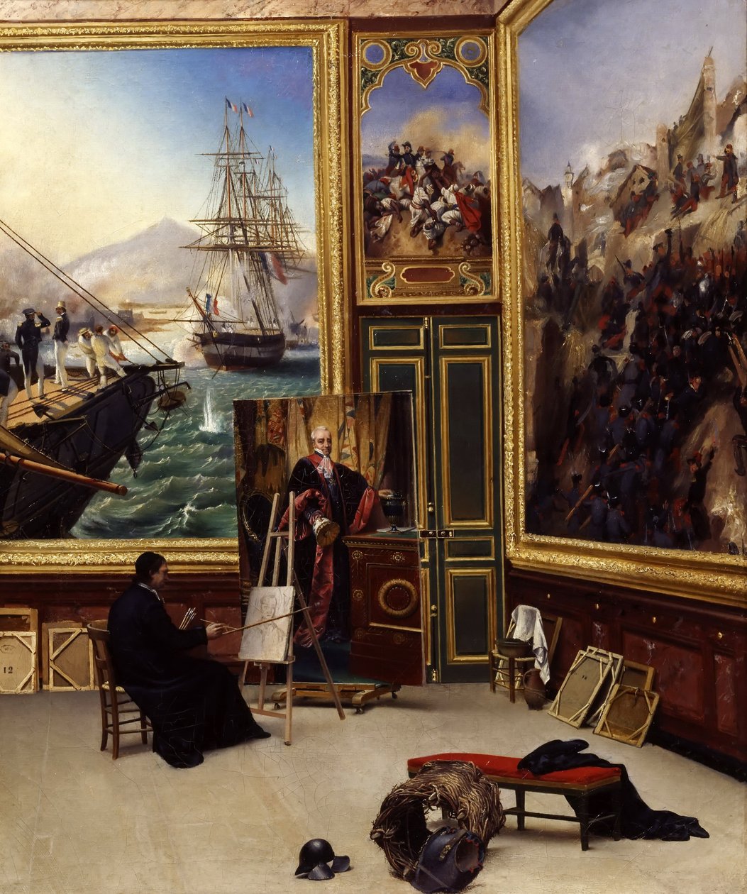 Broder Philippe kopierar porträttet av markisen de Fontanes i Versailles-museet av Emile Jean Horace Vernet