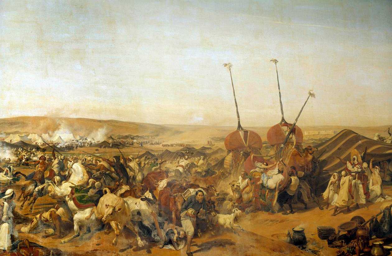 Erövringen av Algeriet (1830-1847): "" Tillfångatagandet av Smalah (Smala) av Abd el Kader (Abd-el-Kader eller Ibn Muhyi al-Din al-Hasani) (1807-1883) av hertigen av Aumale i Taguin av Emile Jean Horace Vernet