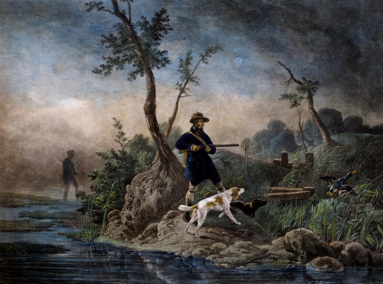 Ankajakt i kärr, gravyr baserad på målning av Horace Vernet (1789-1863) av Emile Jean Horace Vernet