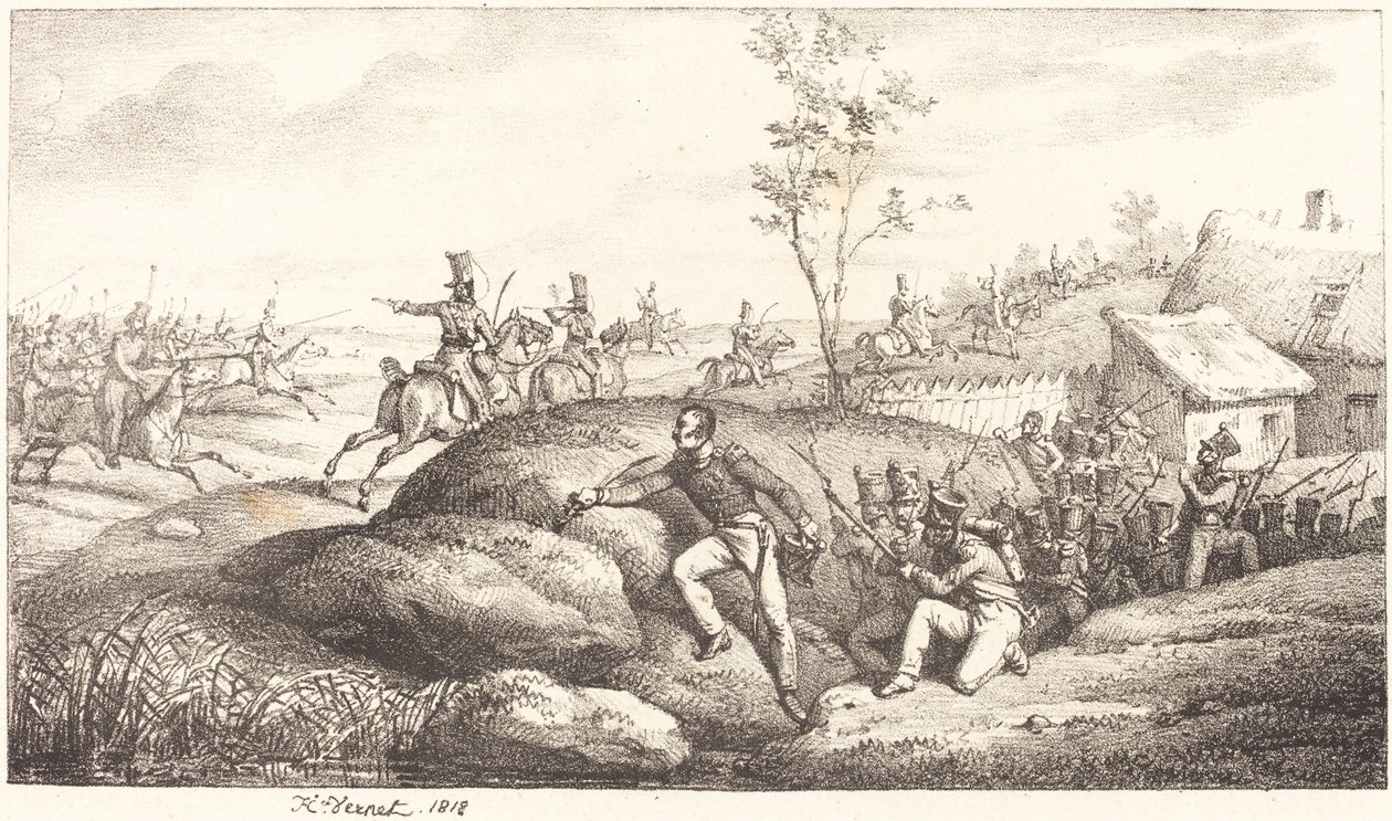 Infanteri bakhåll mot kosackerna av Emile Jean Horace Vernet