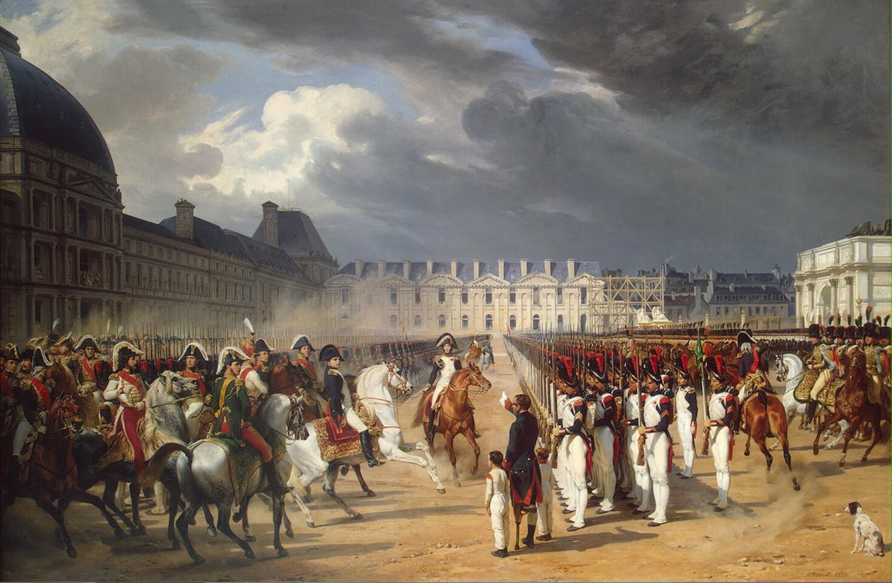 Ogiltig överlämnande av en petition till Napoleon vid paraden i Tuileripalatsets domstol av Emile Jean Horace Vernet