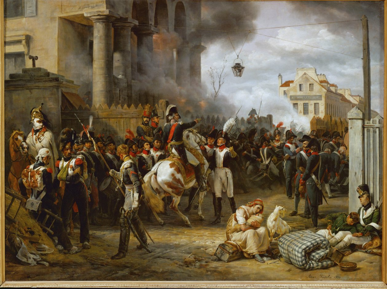 La barriere de Clichy -Försvaret av Paris vid Porte de Clichy mot de allierade arméerna från Storbritannien, Ryssland, Preussen ... av Horace Vernet