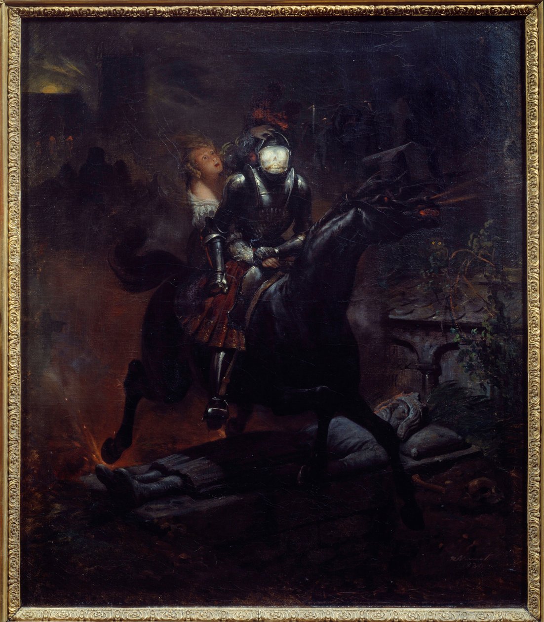 Leonores ballad Illustration av Gottfried Burgers dikt "" Leonore" (1747-1794), Döden på hans häst tar Leonore. Målning av Emile Jean Horace Vernet (1789-1863) 1839 sön. 0,61x0,55 m Nantes, musee des Beaux Arts av Emile Jean Horace Vernet
