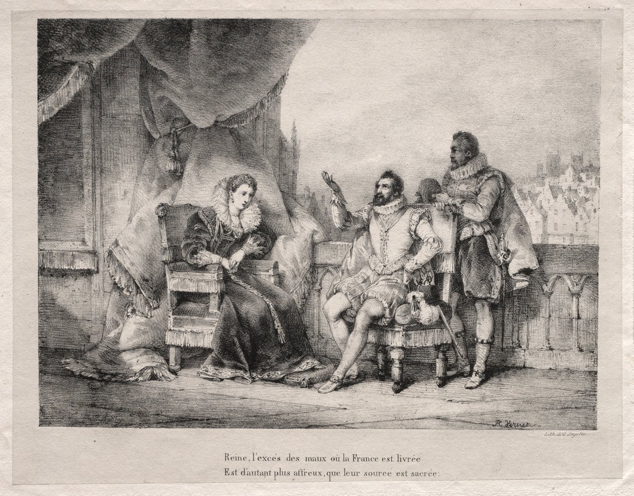 Marie de Medici och Henrik IV av Frankrike. av Emile Jean Horace Vernet