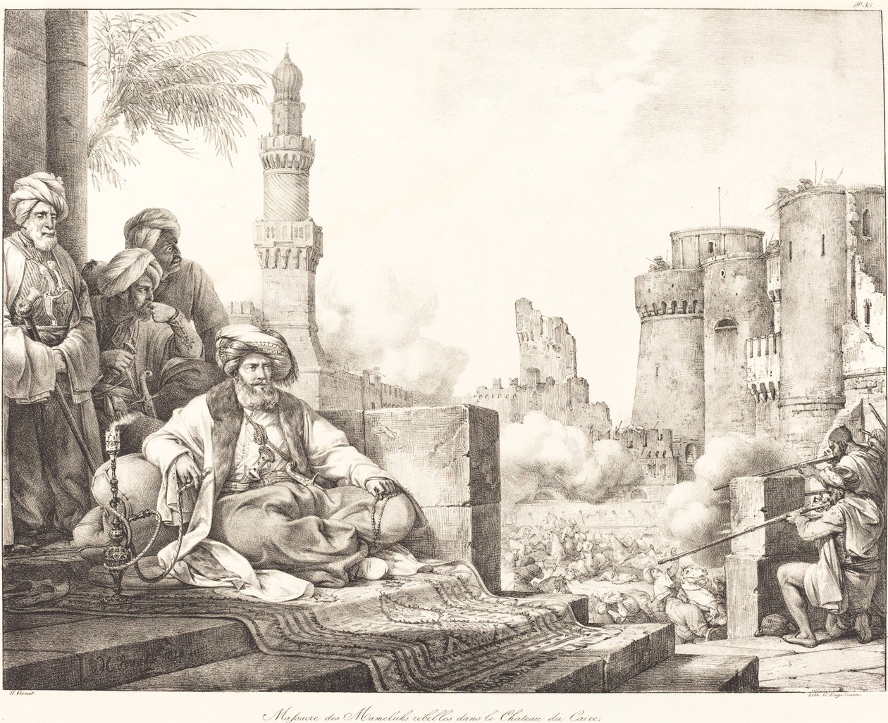 Massaker av Mameluke-rebellerna i Kairos slott av Emile Jean Horace Vernet