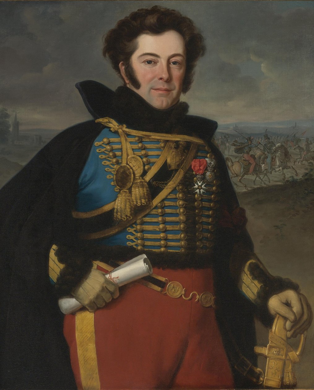 Porträtt av Auguste-Frédéric Bonamour, markis de Talhouët 1788-1842 av Emile Jean Horace Vernet