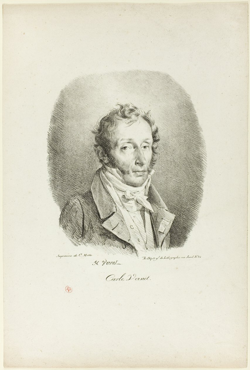 Porträtt av Carle Vernet av Emile Jean Horace Vernet