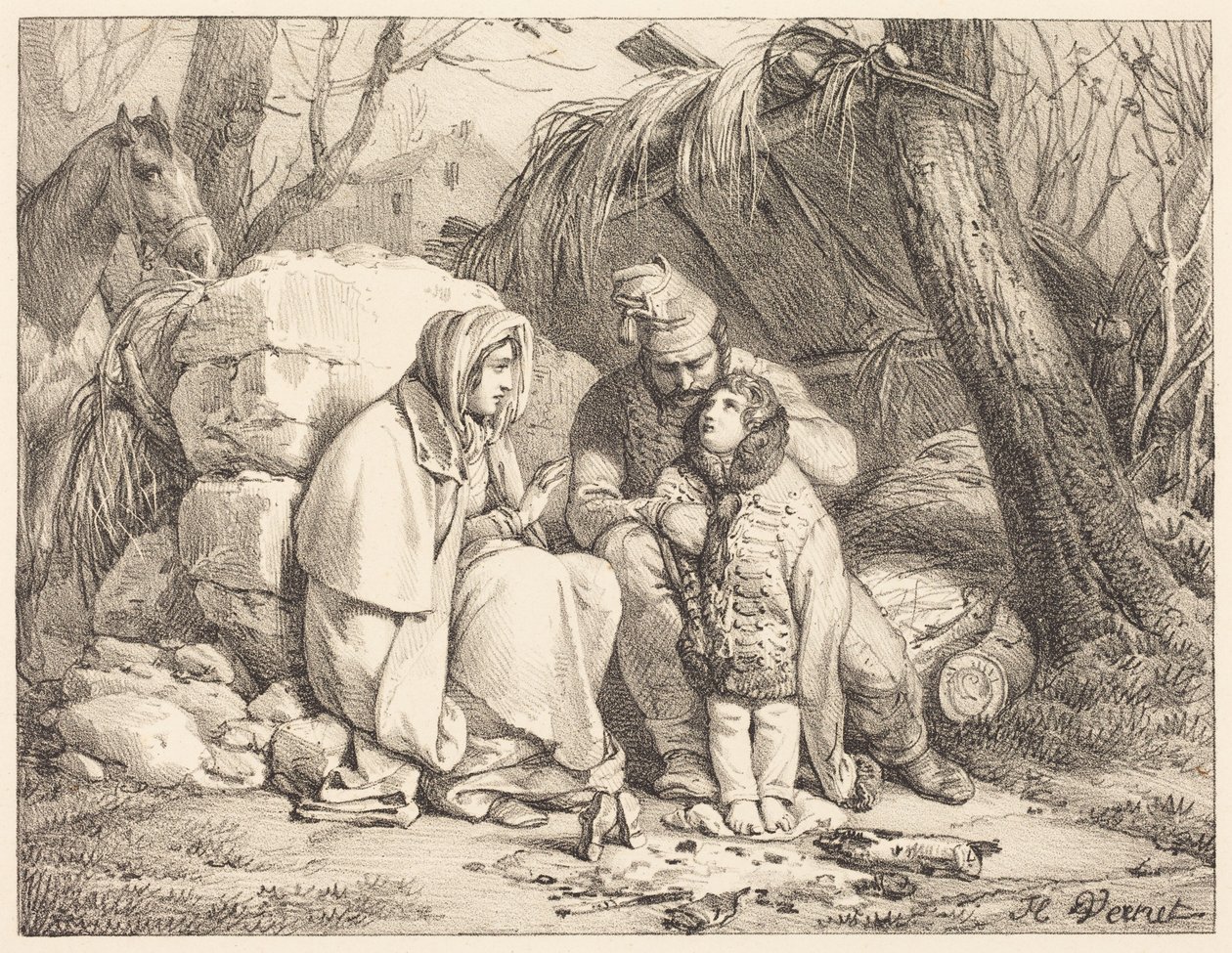 En soldats familj i läger av Horace Vernet