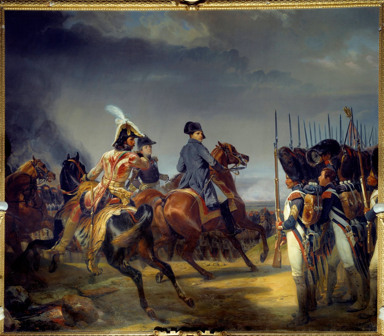 Slaget vid Iena den 14/10/1806, kejsar Napoleon I (1769-1821), Joachim Murat och Louis Alexandre (Louis-Alexandre) Berthier passerar vaktrecensionen Målning av Emile dit Horace Vernet (1789-1863) 1836 Dim 4, 65x5,43 m av Emile Jean Horace Vernet