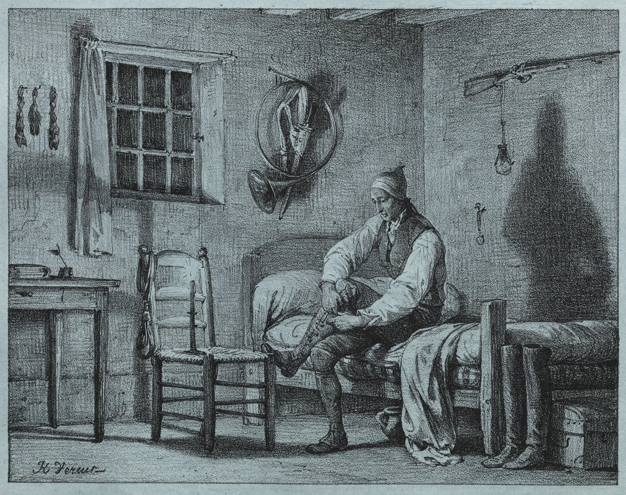 The Man-Servant of Limier reser sig ur sängen av Emile Jean Horace Vernet