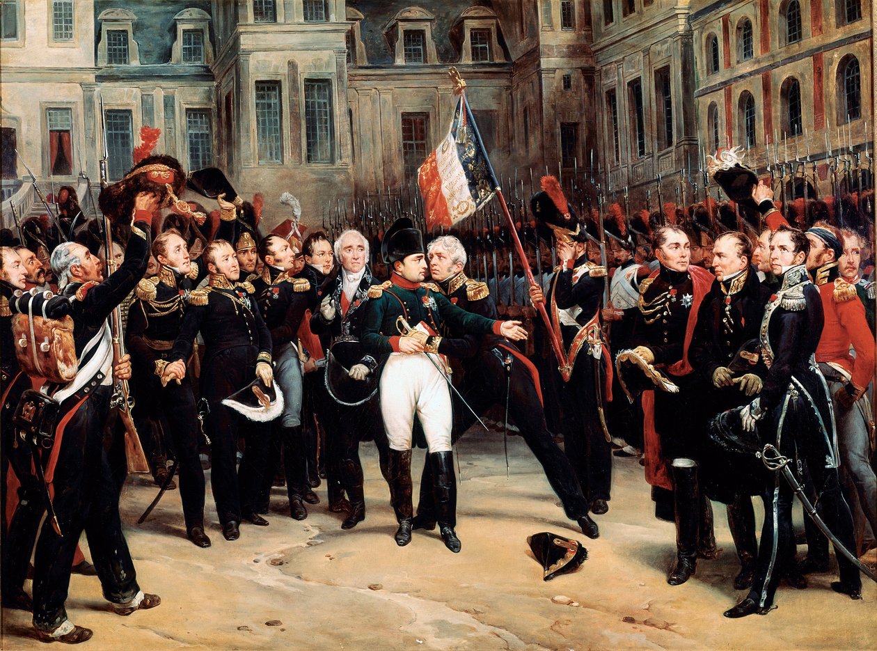 Napoleon Bonapartes farväl till Imperiale Guard, en Fontainebleau av Emile Jean Horace Vernet