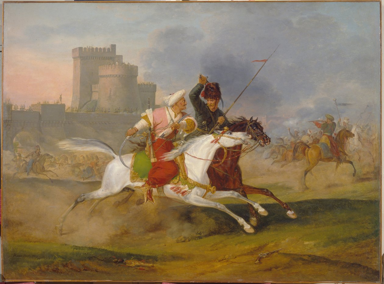 Turk och kosack - Målning av Horace Vernet (1789-1863), olja på duk av Emile Jean Horace Vernet