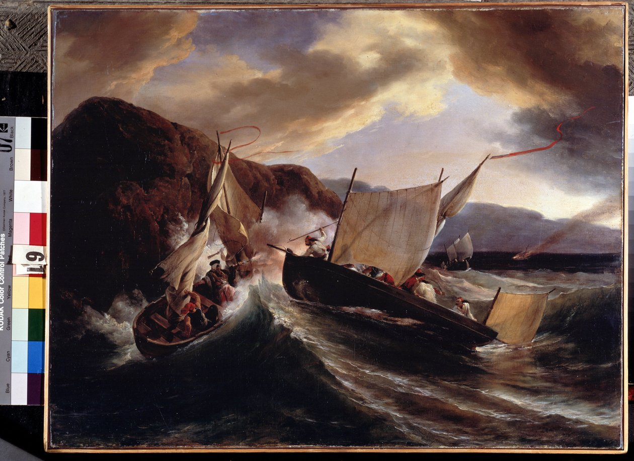 Ett sjöslag. Målning av Horace Vernet (1789-1863). Olja på duk, 54 x 70 cm av Emile Jean Horace Vernet