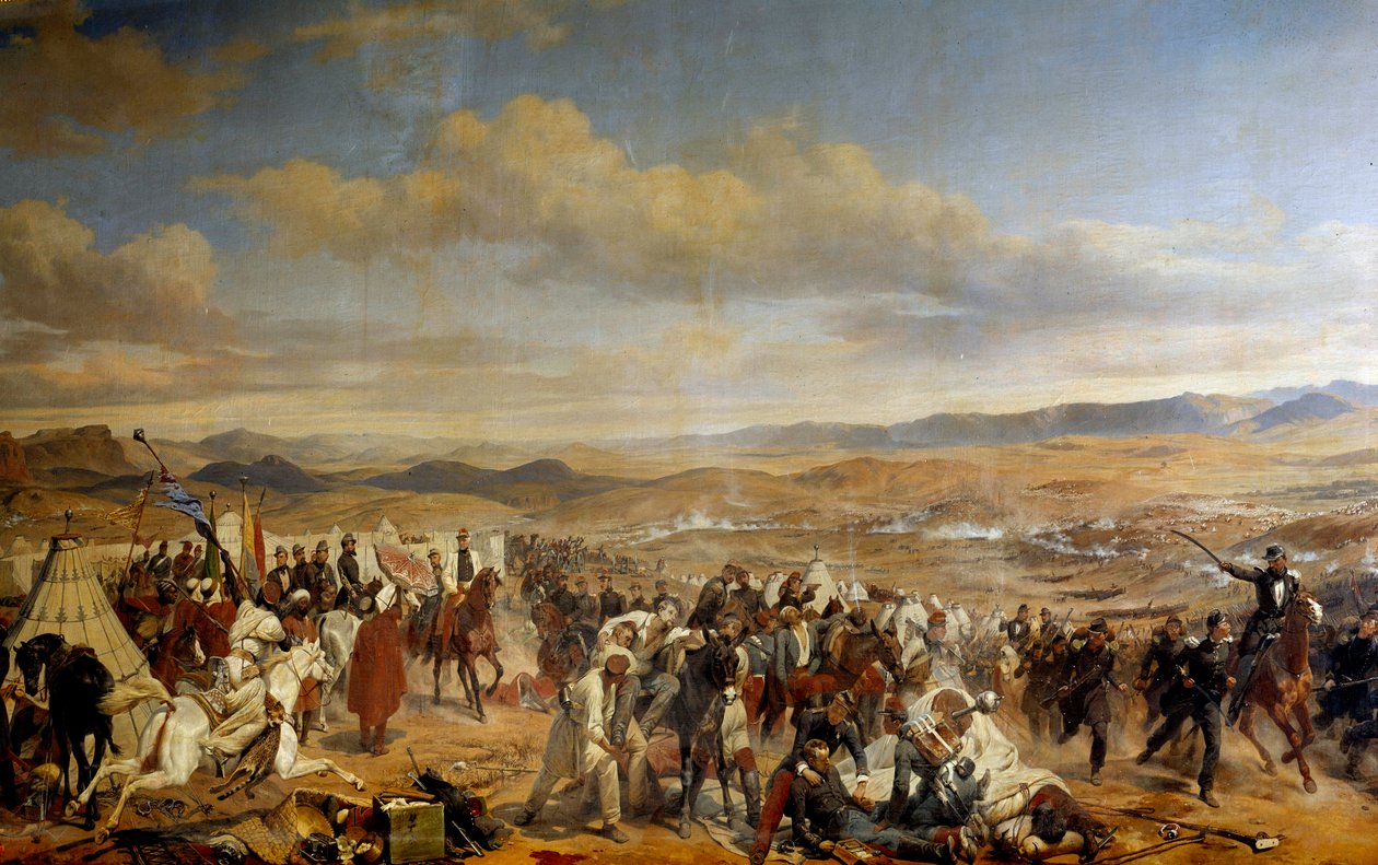 Victory of Isly vann av Marechal Bugeaud över de marockanska trupperna av sidi Mohamed abd el Rhaman, son i sultanen, den 14/08/1844 Detalj. Målning av Horace Vernet (1789-1863) 1800-talet av Emile Jean Horace Vernet
