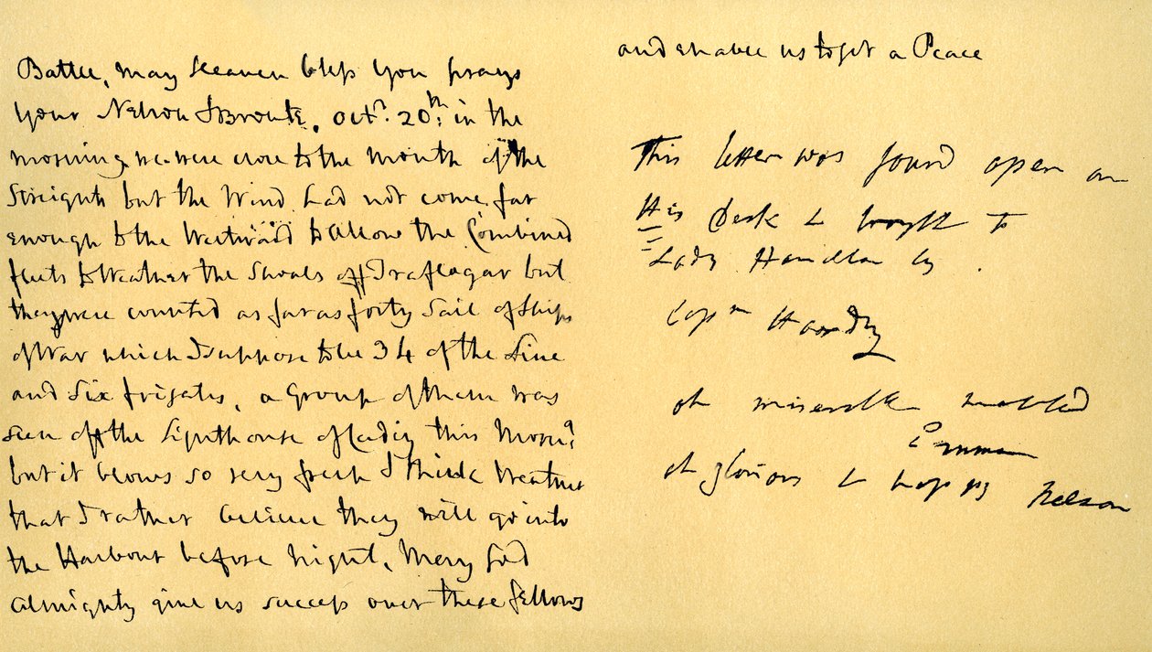 Brev från Lord Horatio Nelson till Lady Emma Hamilton, 19 oktober 1805 av Horatio Nelson