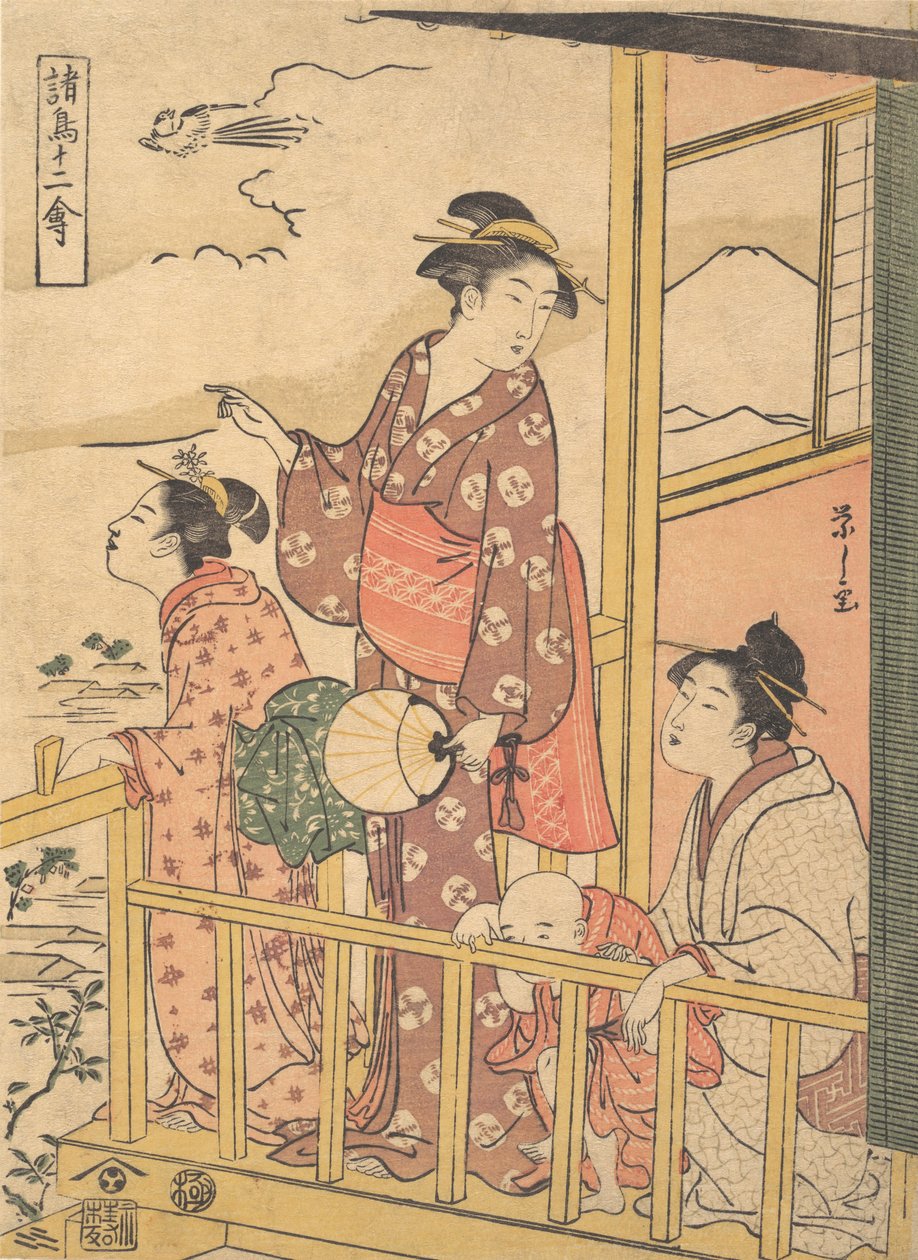 A Long-tailed Fowl Onagadori, från serien Twelve Assorted Birds Shocho junikin..., ca. 1791. av Hosoda Eishi