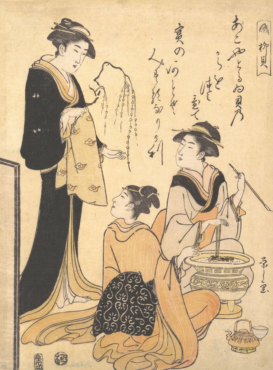 Willow Shell Yanagi-kai, från en namnlös uppsättning skönhetstryck på temat S..., ca. 1791. av Hosoda Eishi