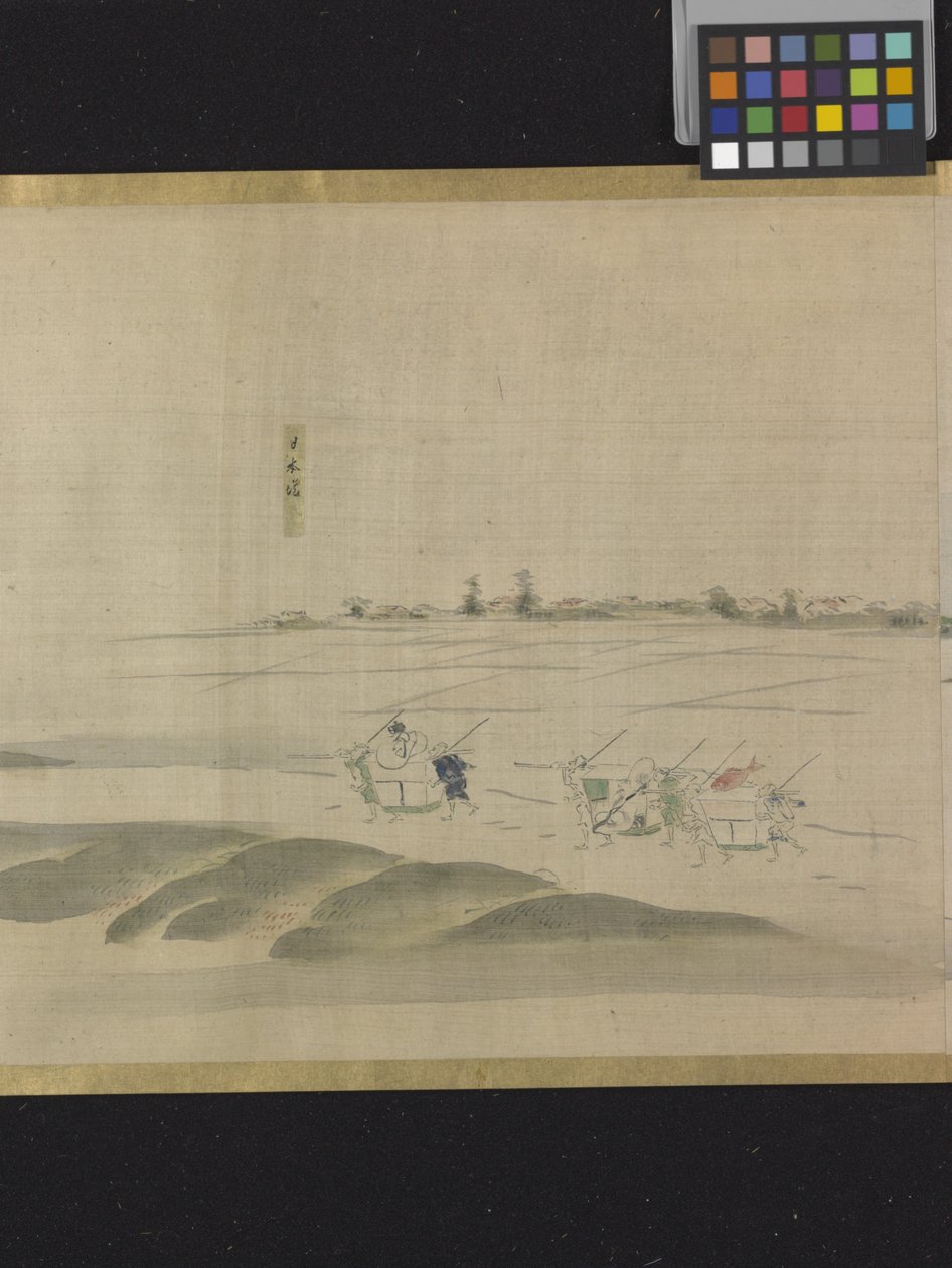 Three Gods Of Fortune On A Pleasure Outing (bläck och ljusa färger på papper) av Hosoda Eishi