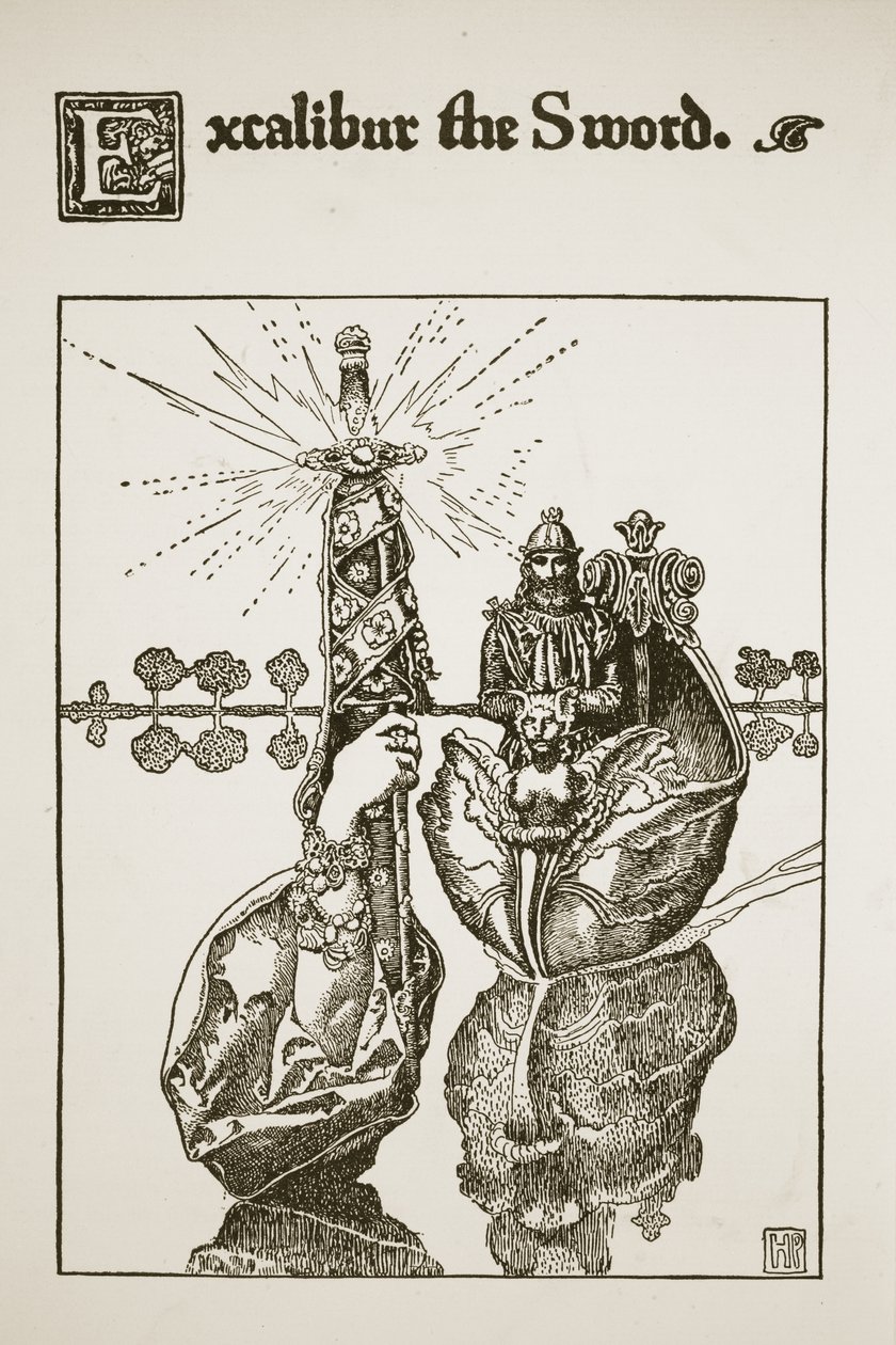Excalibur the Sword, illustration från "Berättelsen om kung Arthur och hans riddare", 1903 av Howard Pyle