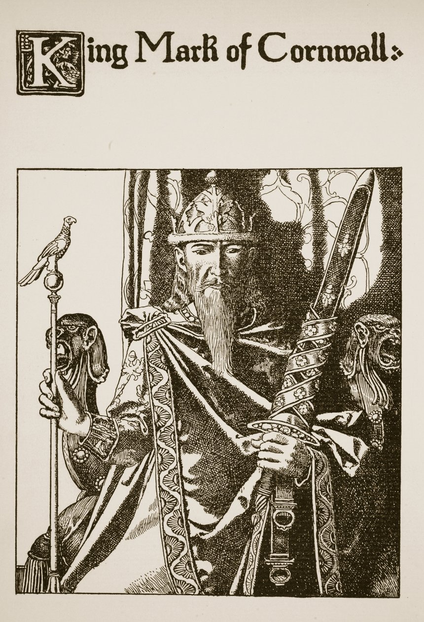 Kung Mark av Cornwall, illustration från "Historien om det runda bordets mästare". av Howard Pyle