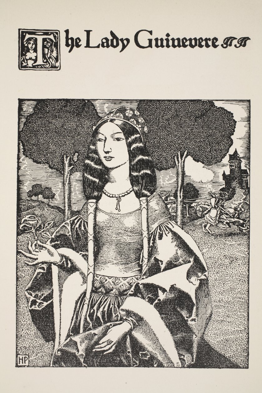 Lady Guinevere, illustration från "Berättelsen om kung Arthur och hans riddare", 1903 av Howard Pyle
