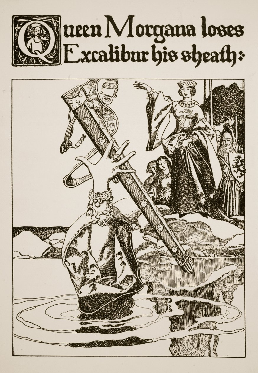 Drottning Morgana förlorar Excalibur sitt hölje, illustration från 