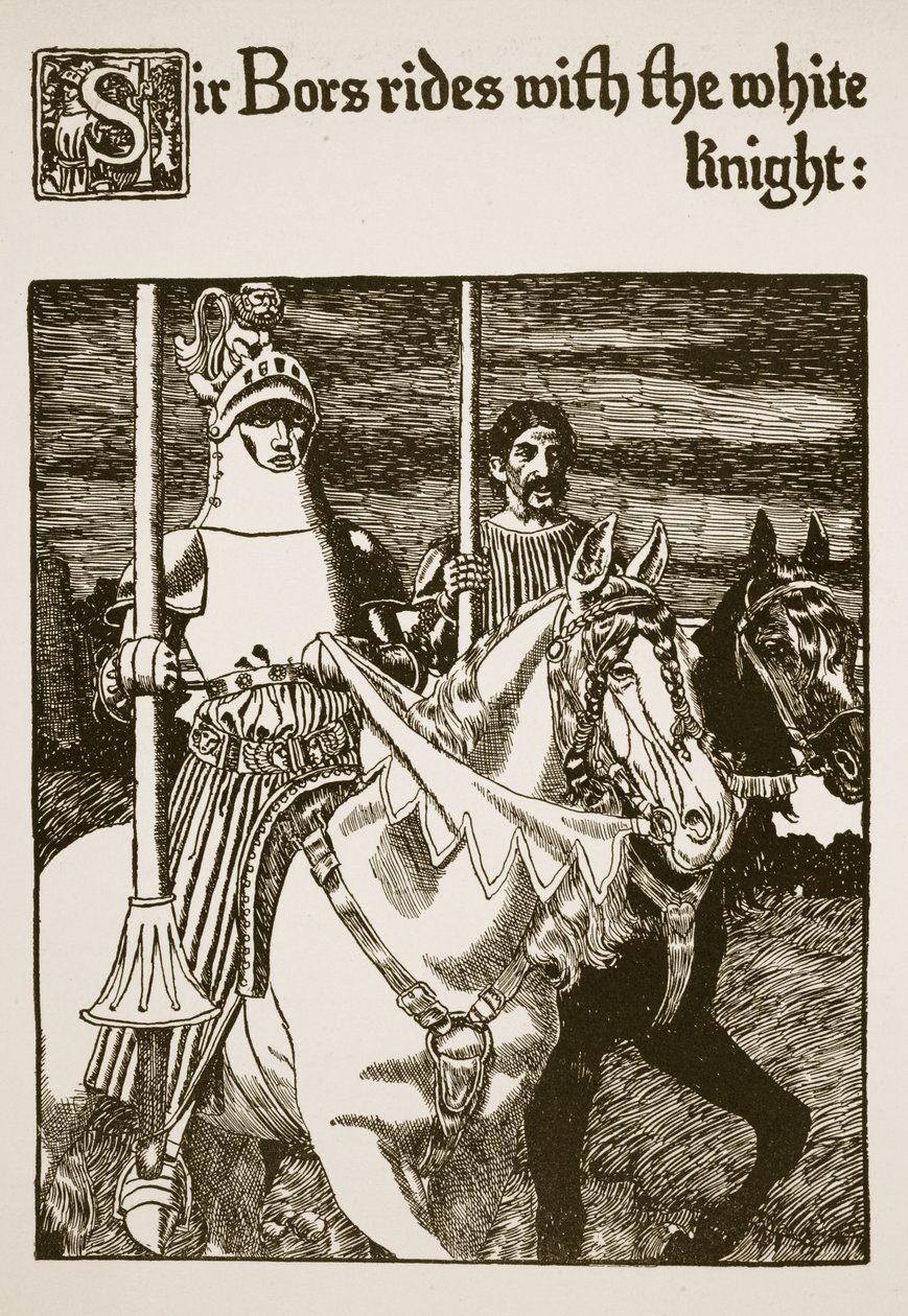 Sir Bors rider med den vita riddaren, illustration från 