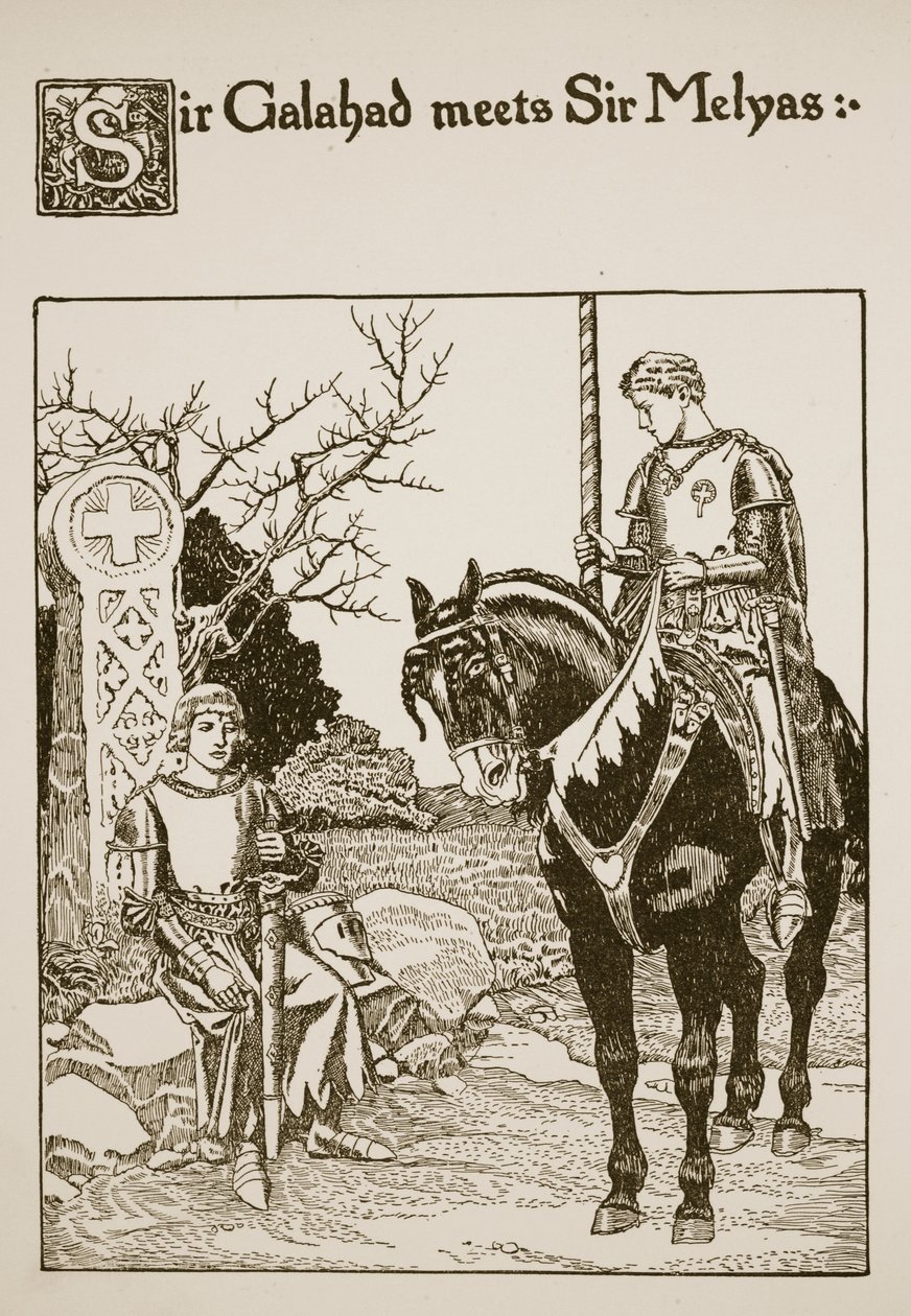 Sir Galahad möter Sir Melyas, illustration från 
