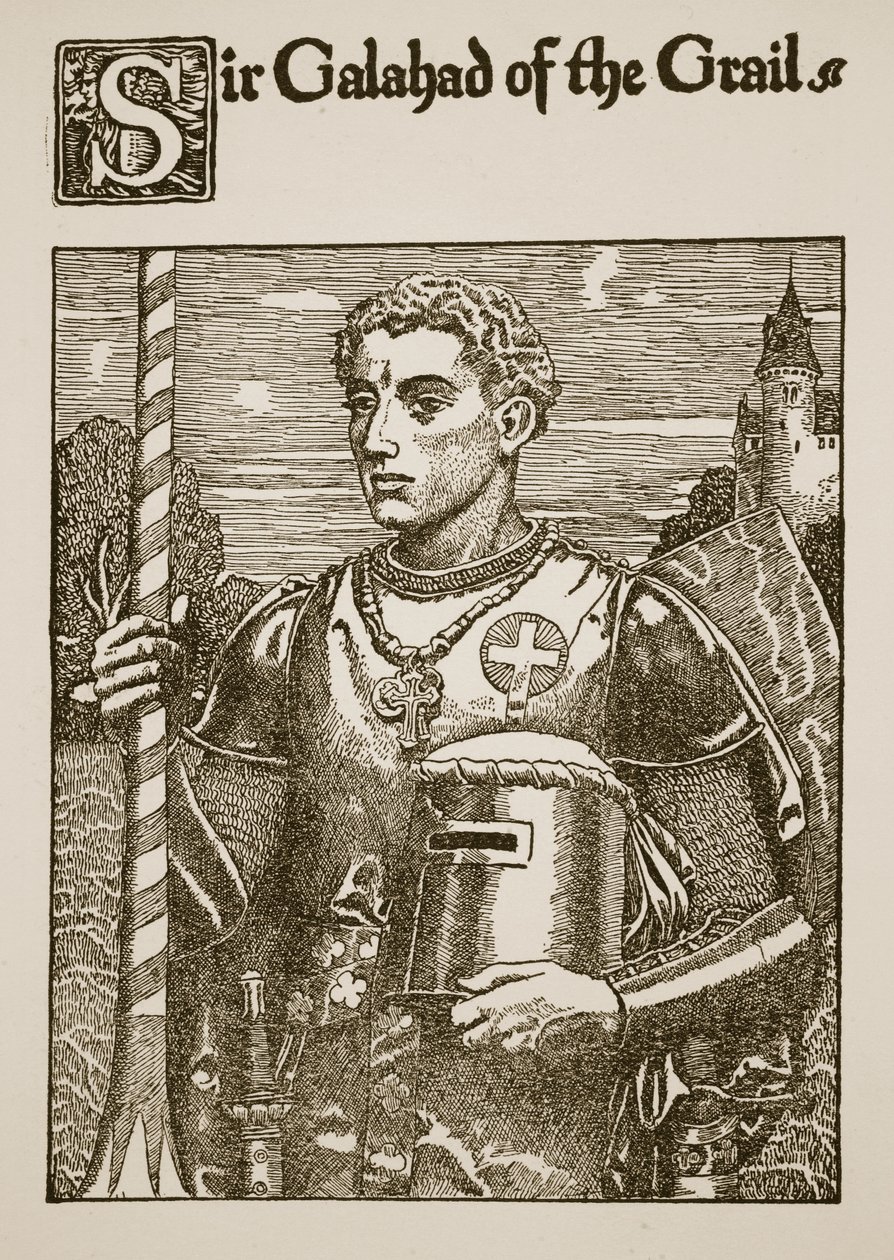 Sir Galahad och Graal, illustration från "The Story of the Grail and the Passing of Arthur", ca 1910 av Howard Pyle