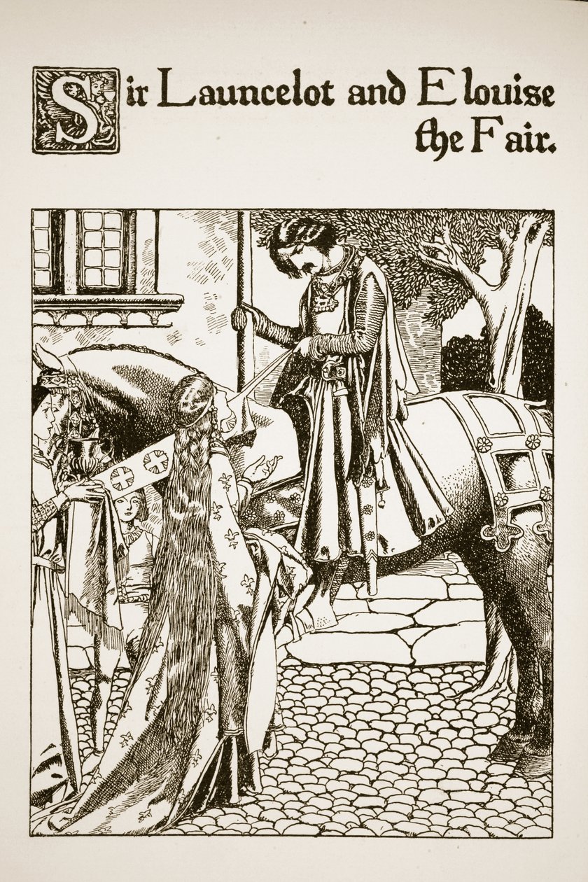 Sir Launcelot och den sköna Elouise, illustration från "Historien om mästarna vid det runda bordet". av Howard Pyle