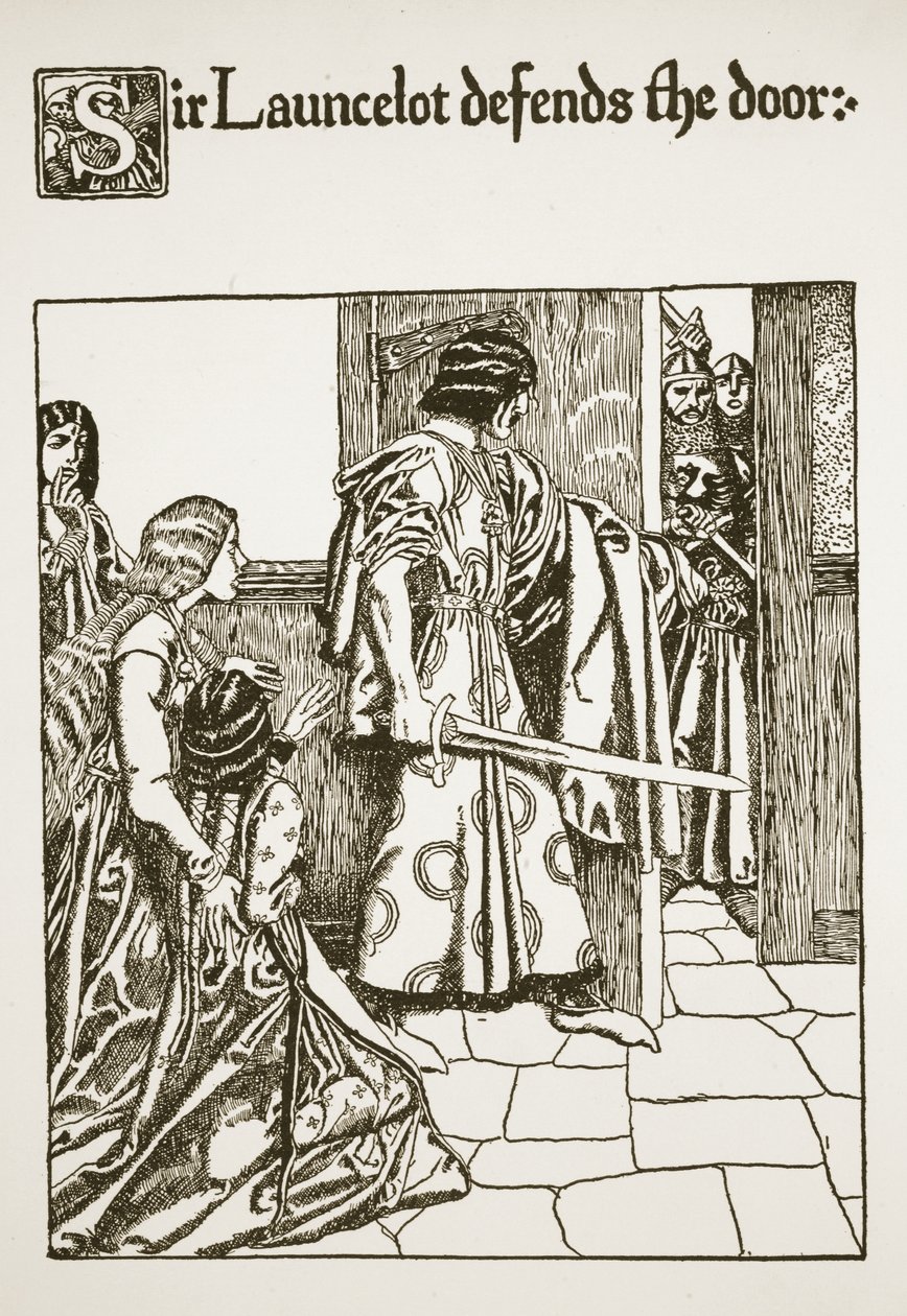 Sir Launcelot försvarar dörren, illustration från 