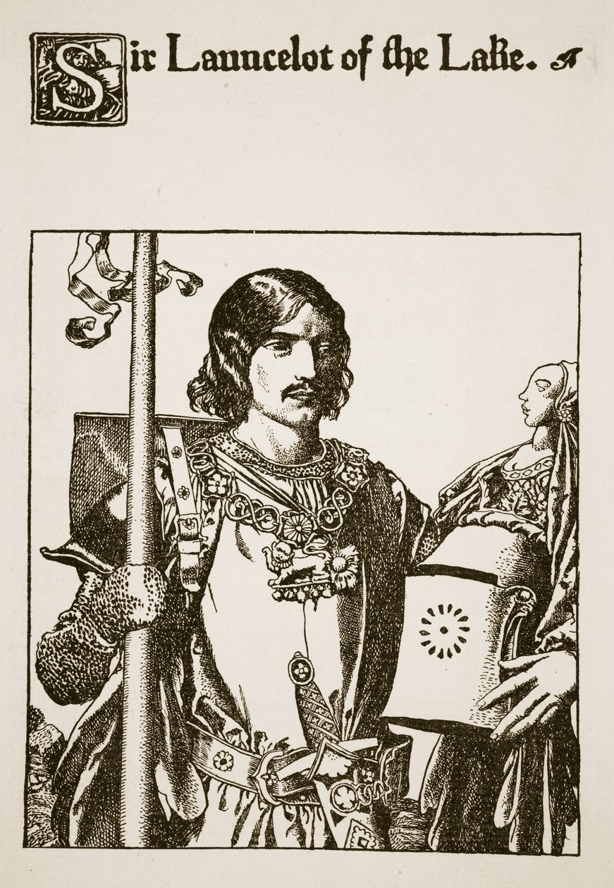 Sir Launcelot från sjön, illustration från "Historien om mästarna vid det runda bordet". av Howard Pyle