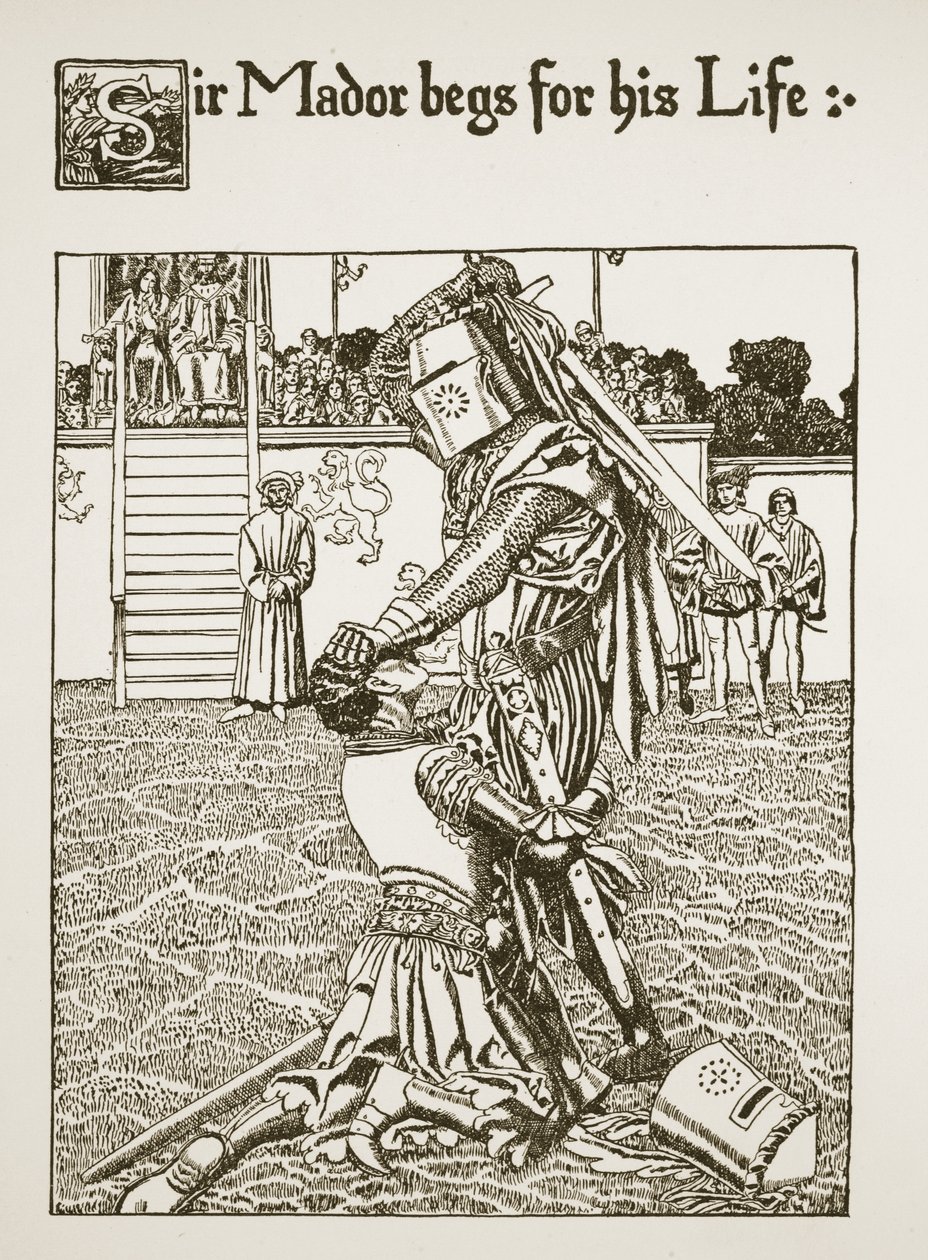 Sir Mador tigger för sitt liv, illustration från 