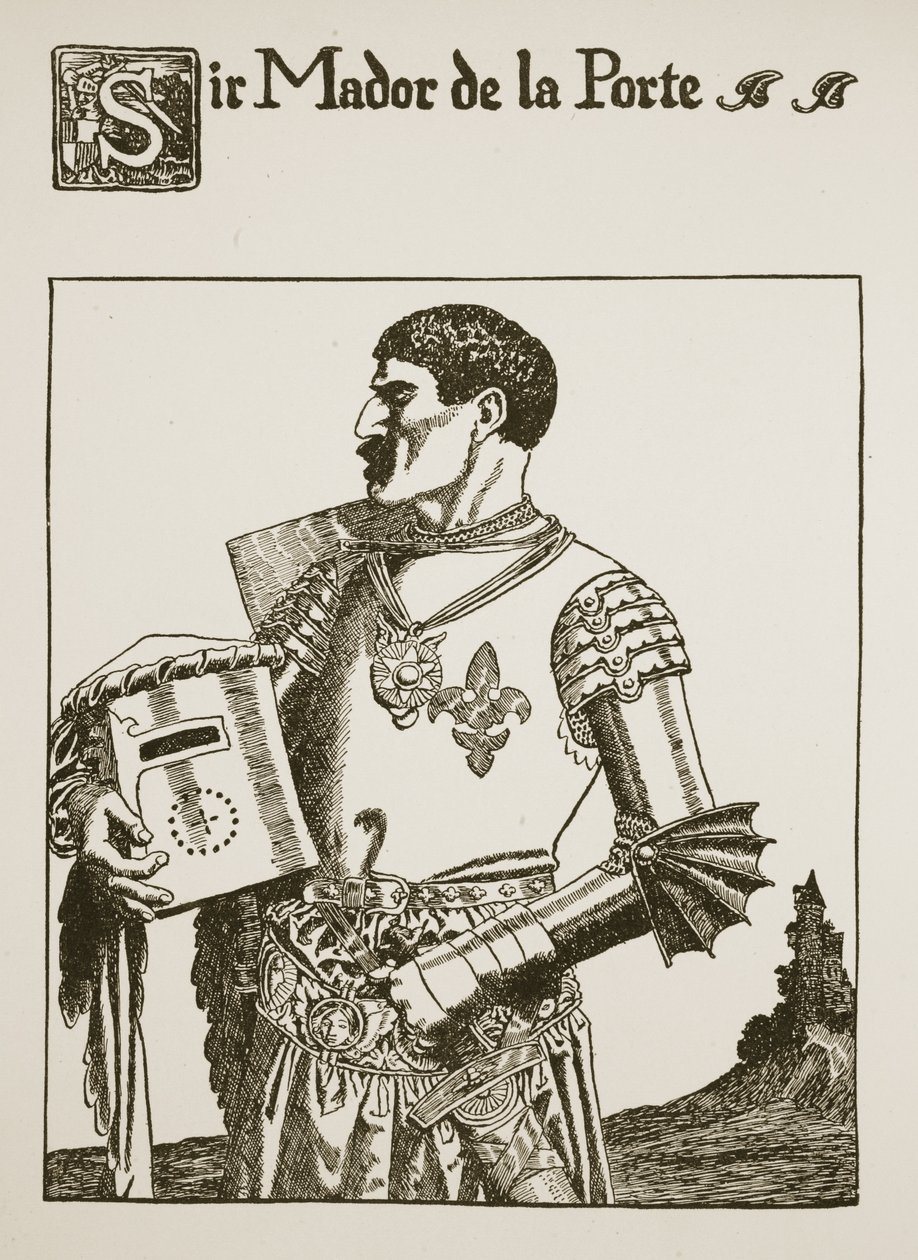 Sir Mador de la Porte, illustration från "The Story of the Grail and the Passing of Arthur", omkring 1910. av Howard Pyle