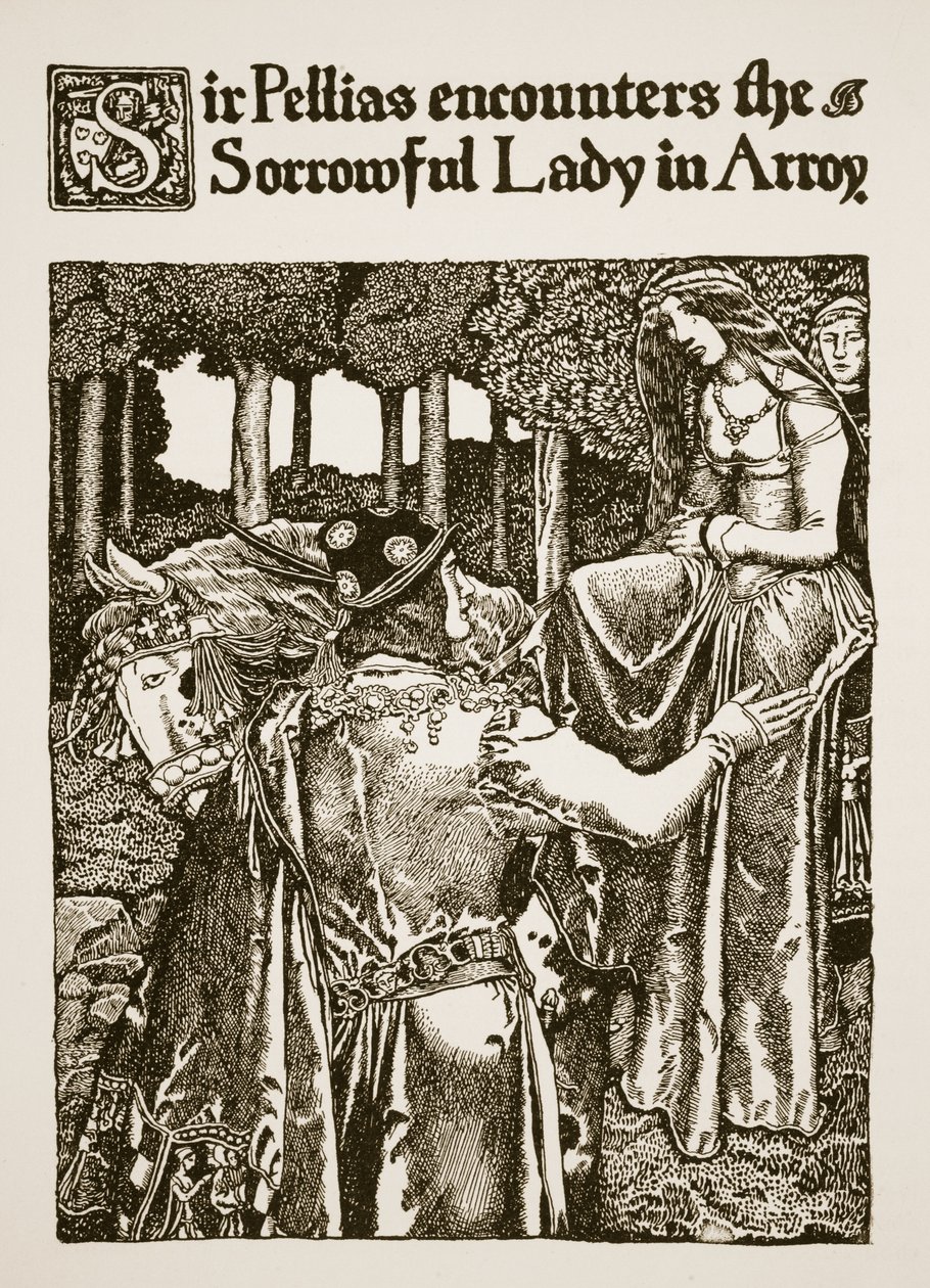 Sir Pellias möter den sorgsna damen i Arroy, illustration från 