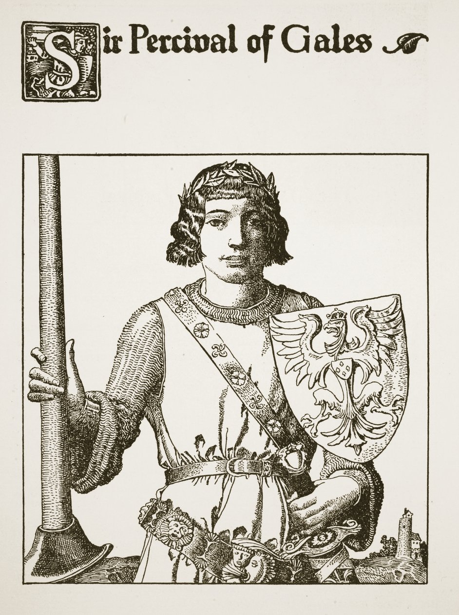 Sir Percival of Gales, illustration från "The Story of the Champions of the Round Table" (Historien om det runda bordets mästare) av Howard Pyle