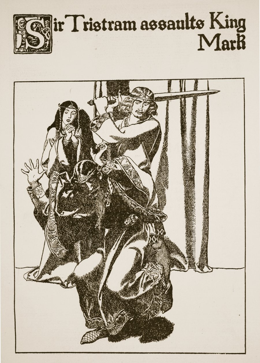 Sir Tristram anfaller kung Mark, illustration från "The Story of the Champions of the Round Table" av Howard Pyle