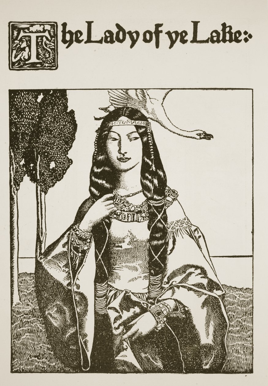 Lady of ye Lake, illustration från "The Story of King Arthur and his Knights", 1903 av Howard Pyle