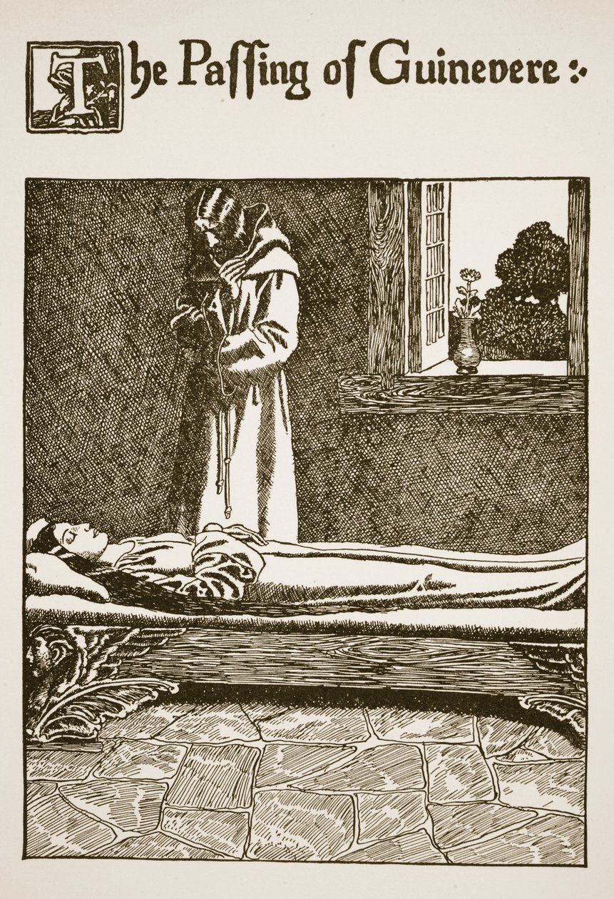 Guineveres bortgång, illustration från "The Story of the Grail and the Passing of Arthur", c.1910 av Howard Pyle